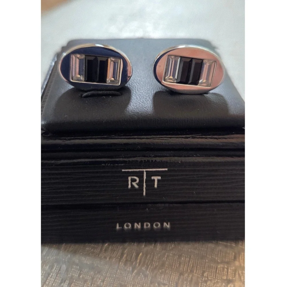 Robert Tateossian RT London Cufflinks Mens OS Silver Black Excellent Baguette